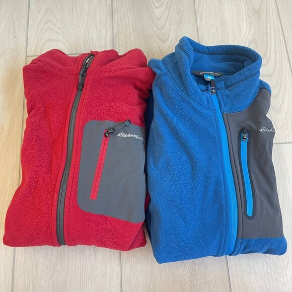 Eddie Bauer First Ascent Mens 1/4 Zip Sweater Lot of 2 BLue/Red Large Athleisure - Picture 1 of 11
